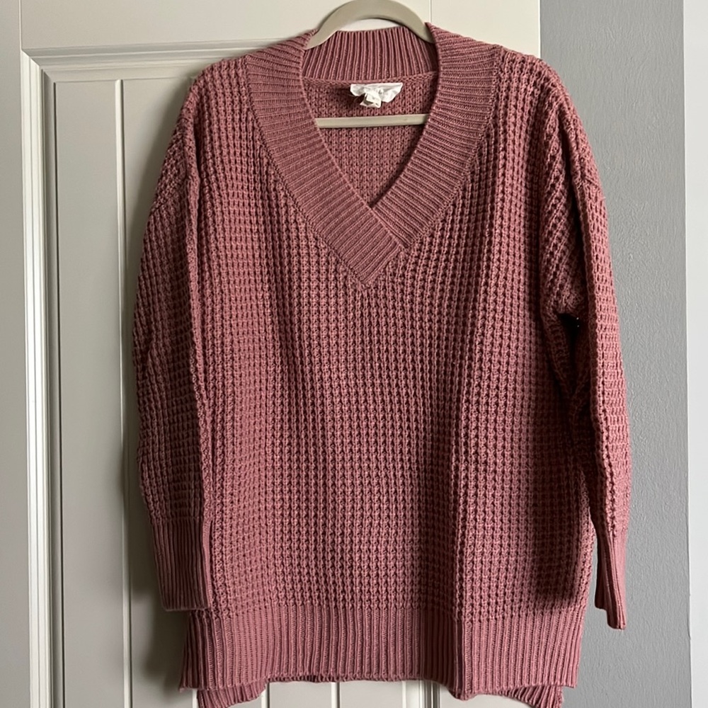 EUC V-neck Chunky Knit Sweater in Rosewood